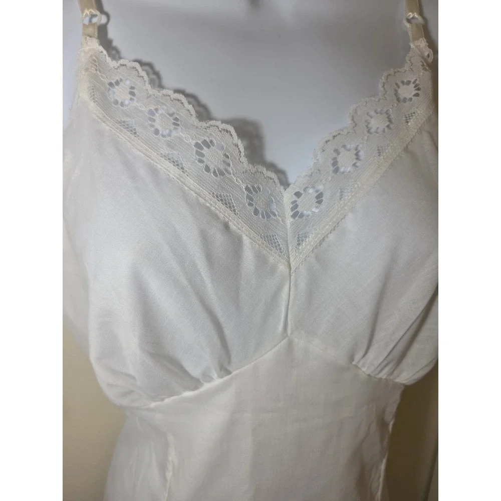 Vtg 1984 White Chemise Slip Dress Cotton Blend Swiss Eyelet Lace Sears Size 36 M